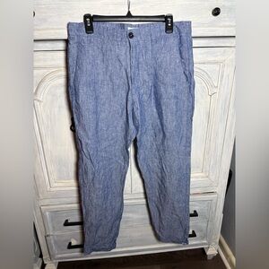 Porter & Ash Blue Chambray Sustainable Linen‎ Cuffed Pants Relaxed Preppy Luxury
